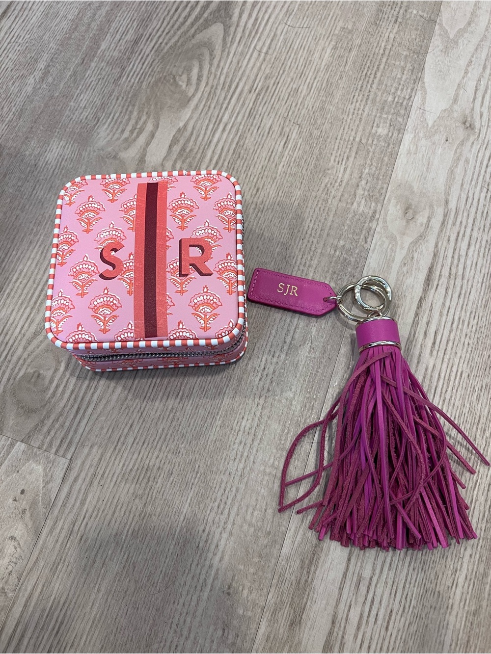 Mark & Graham Pink Patterned Travel Jewelry Case with Magenta Tassel Keychain